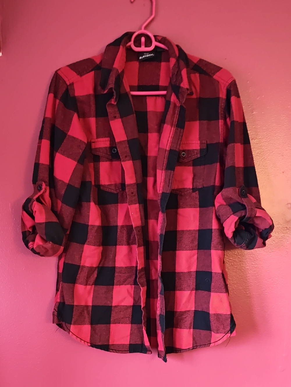 burnside Red and Black Plaid Flannel Shirt with Seether Logo